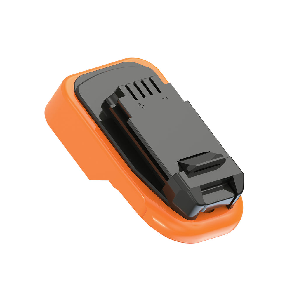 AEG 18V to Craftsman 20V Bolt-On battery adapter - Craftsman tool-side connection with terminal slots and polarity marks