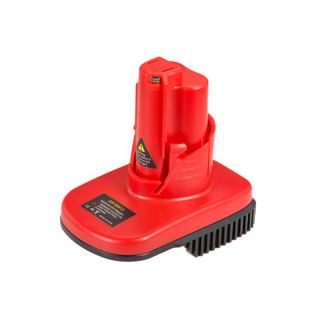 AEG 18V to Milwaukee M12 battery adapter - Milwaukee tool-side stem above the black battery-side base