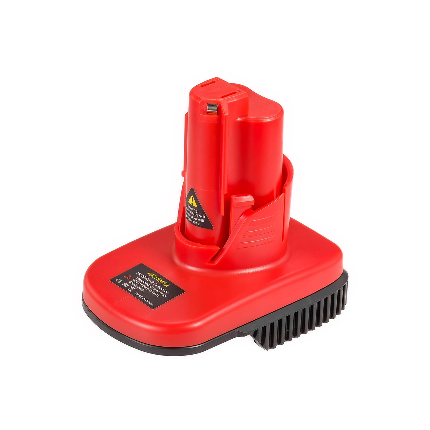AEG 18V to Milwaukee M12 battery adapter - Milwaukee tool-side stem above the black battery-side base