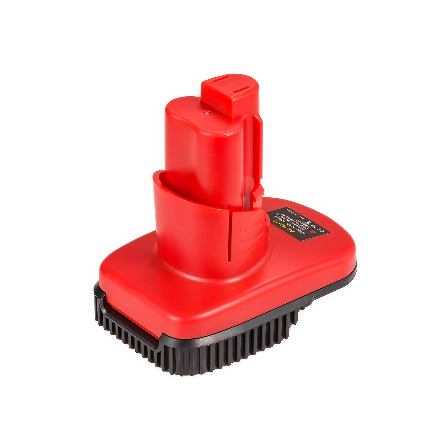 AEG 18V to Milwaukee M12 battery adapter - Milwaukee tool-side stem above the black battery-side base