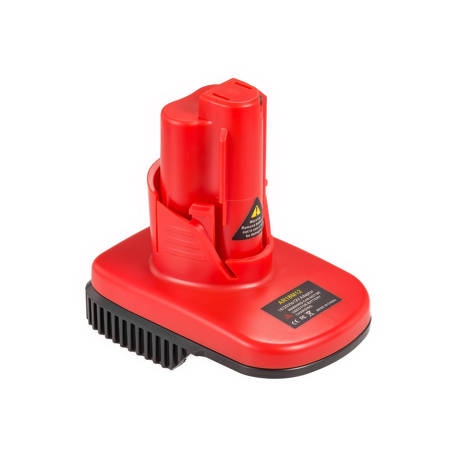 AEG 18V to Milwaukee M12 battery adapter - Milwaukee tool-side stem above the black battery-side base