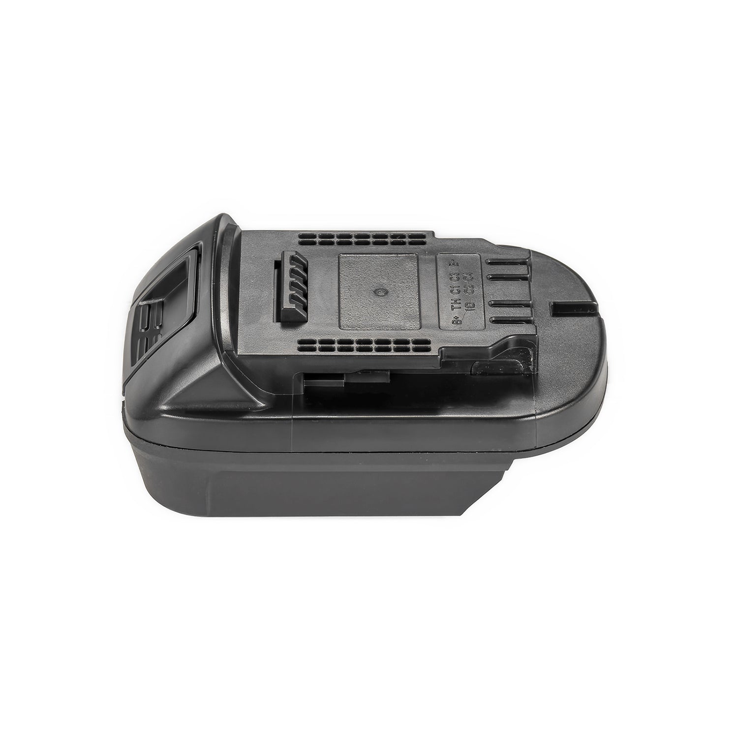 Bauer 20V to DeWalt 20V MAX battery adapter - DeWalt tool-side connection with four terminal slots and vent grilles