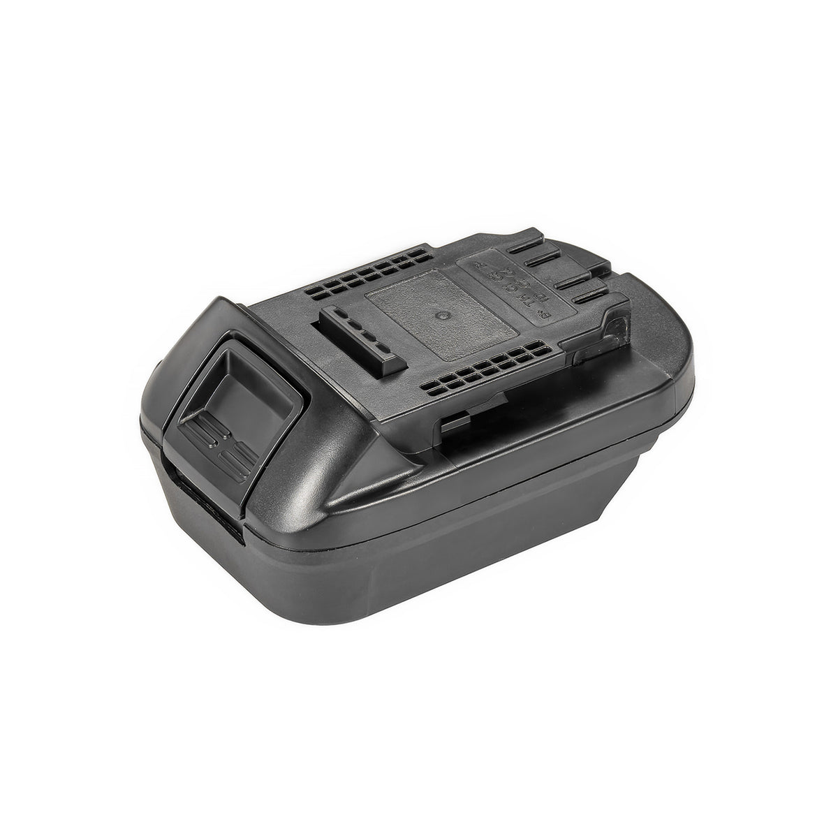 Bauer 20V to DeWalt 20V MAX battery adapter - DeWalt tool-side connection with the release button and four terminal slots