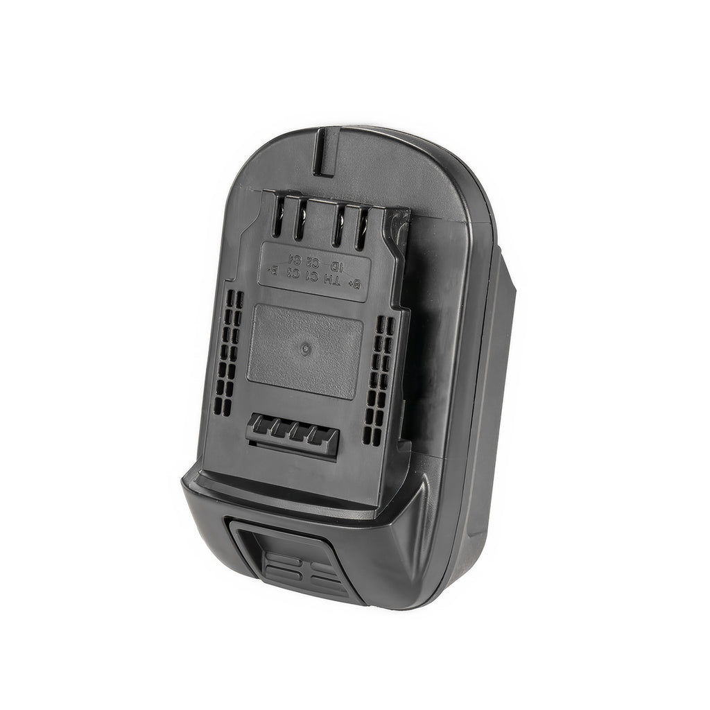 Bauer 20V to DeWalt 20V MAX battery adapter - DeWalt tool-side connection with four terminal slots and vent grilles