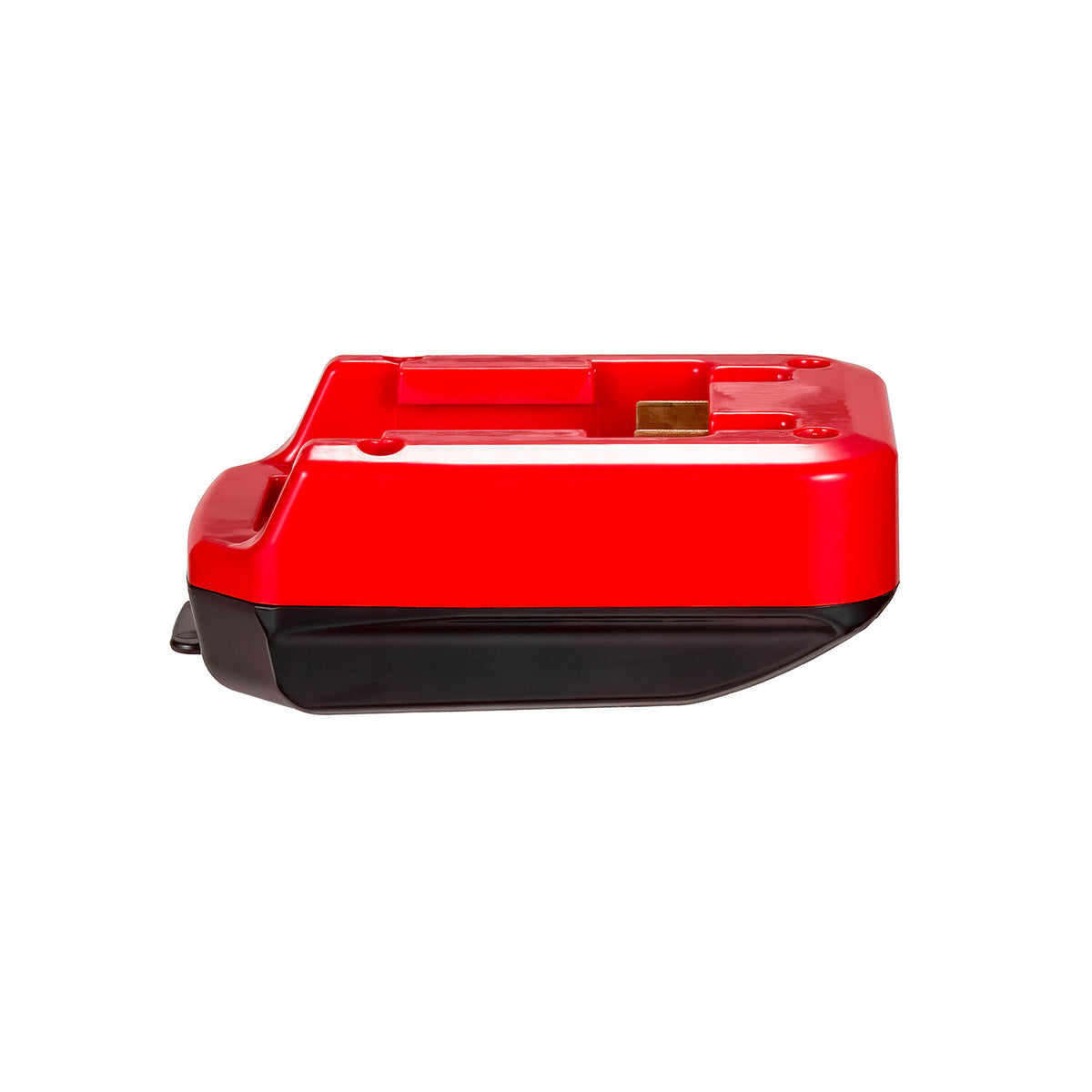 Black and Decker 20V to WORX 20V PowerShare (Orange) battery adapter - side view with the battery-side face upward