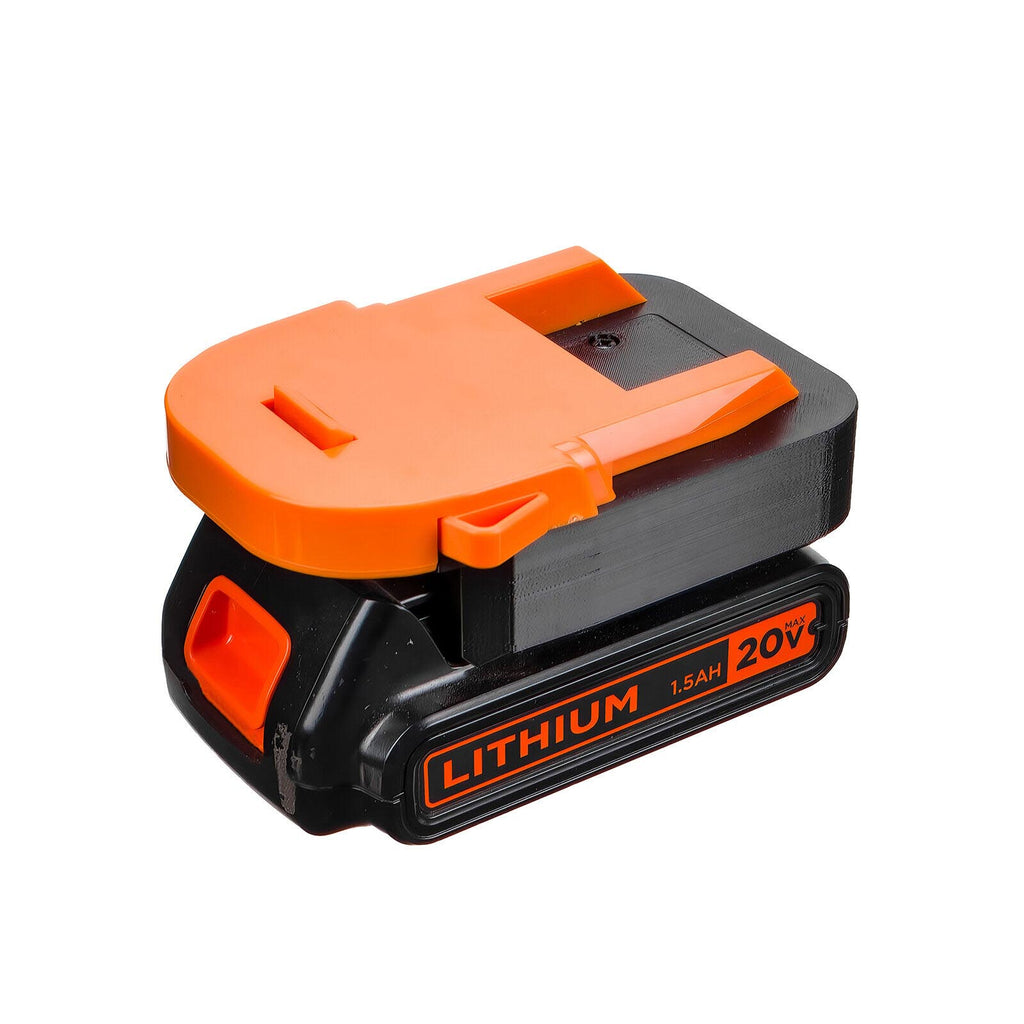 Black and Decker 20V to AEG 18V battery adapter - fitted to the Black and Decker 20V battery, tool-side rails upward