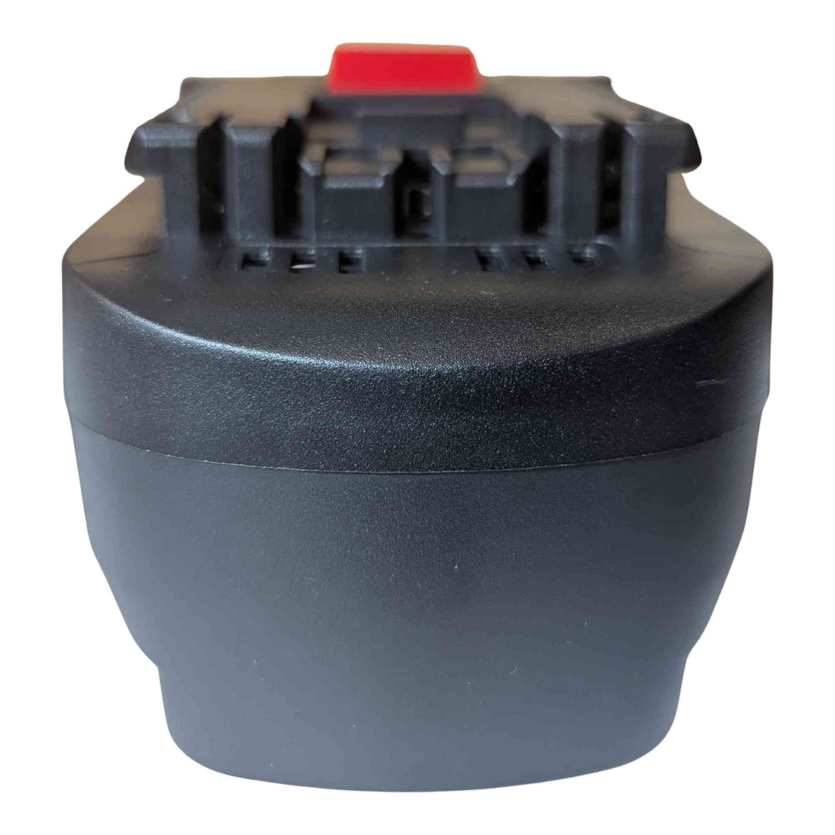 Bosch 18V PBA (Green) to Bosch 18V GBA (Blue) battery adapter - front view of the tool-side connection, rail slots