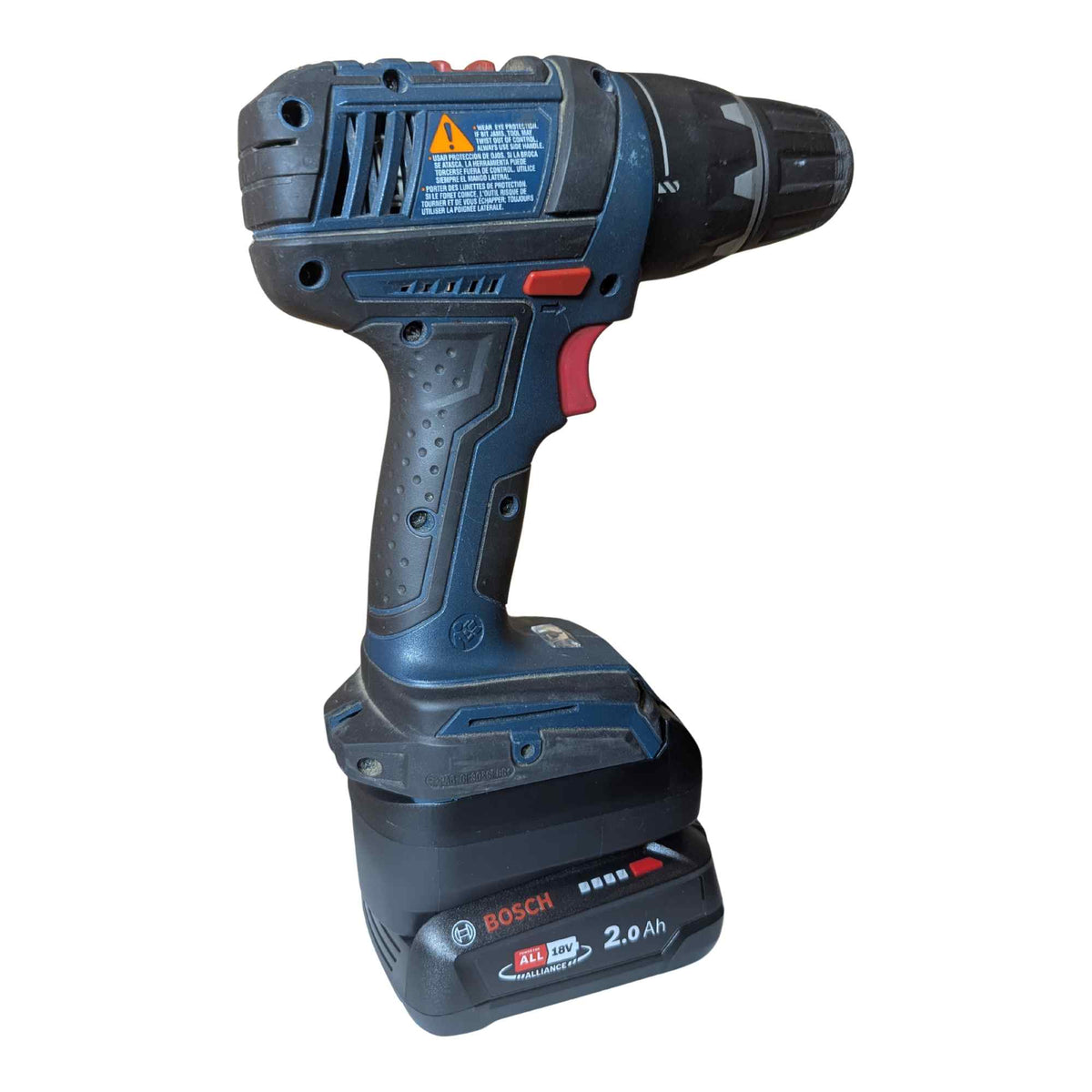 Bosch 18V PBA (Green) to Bosch 18V GBA (Blue) battery adapter - installed on a drill with the battery fitted below