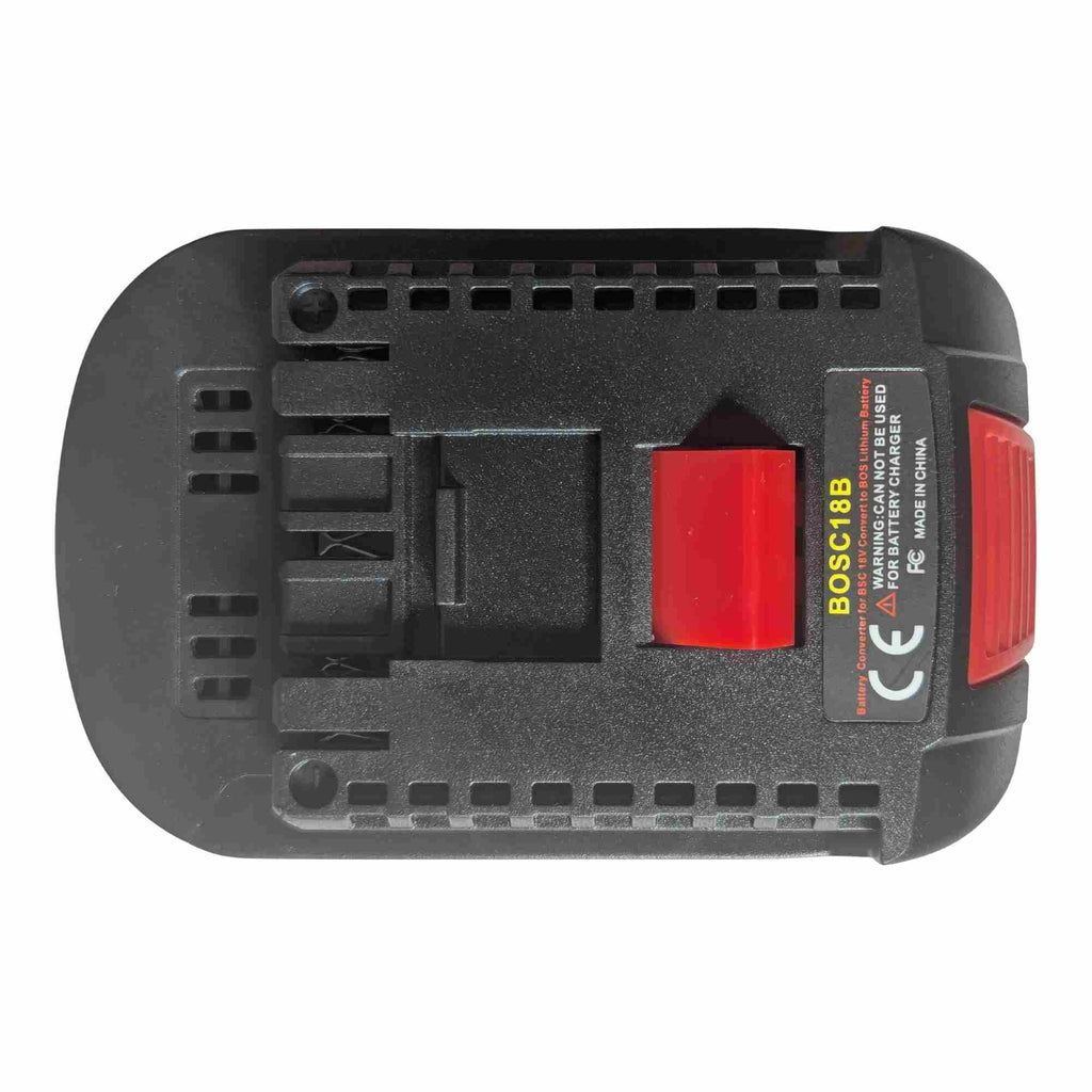 Bosch 18V PBA (Green) to Bosch 18V GBA (Blue) battery adapter - plan view of the tool-side connection, rail slots