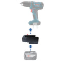 Bosch 18V PBA (Green) to Bosch 18V GBA (Blue) battery adapter - compatibility diagram showing battery, adapter and drill