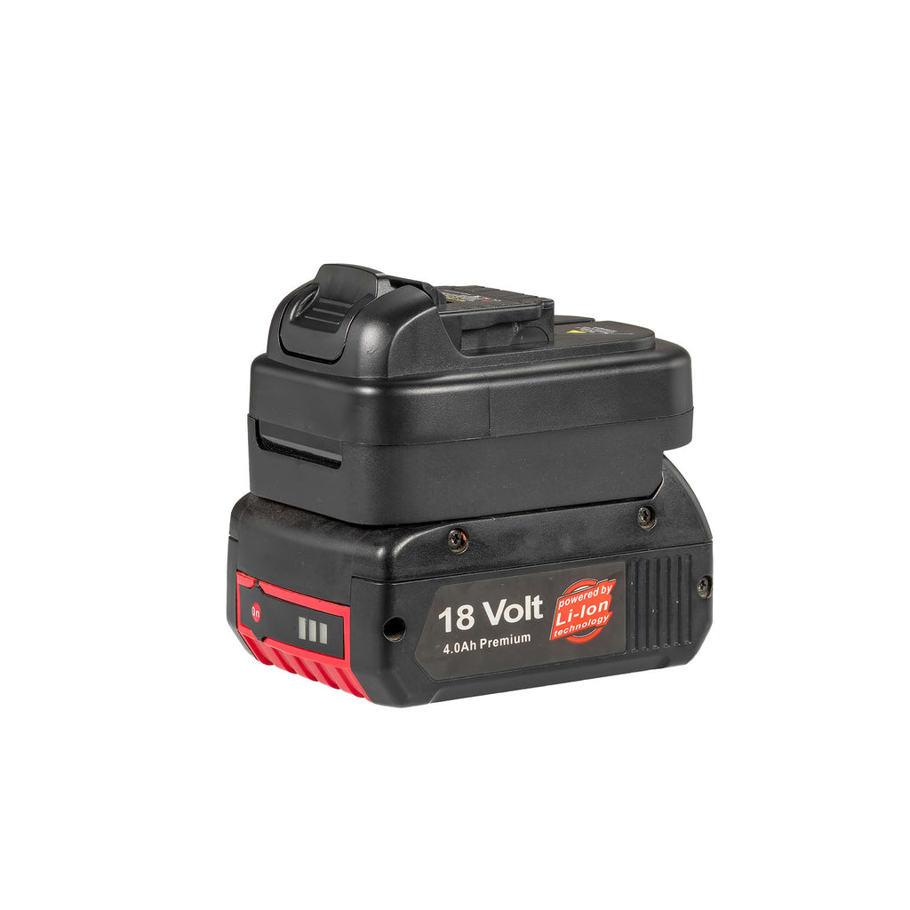 Bosch 18V GBA (Blue) to DeWalt 12V MAX battery adapter - fitted to the battery, DeWalt tool-side connection upward