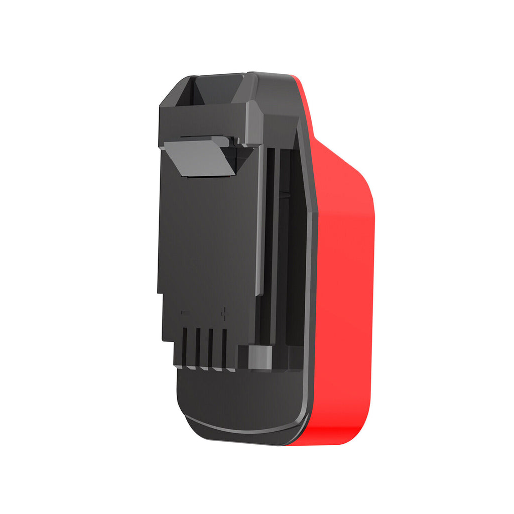 Craftsman 20V to Porter Cable 20V battery adapter - Porter Cable tool-side connection seen end-on, red body behind