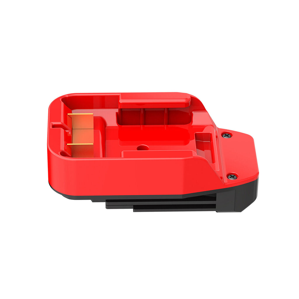 Craftsman 20V to Porter Cable 20V battery adapter - battery-side cradle with twin copper blades over the black tool side
