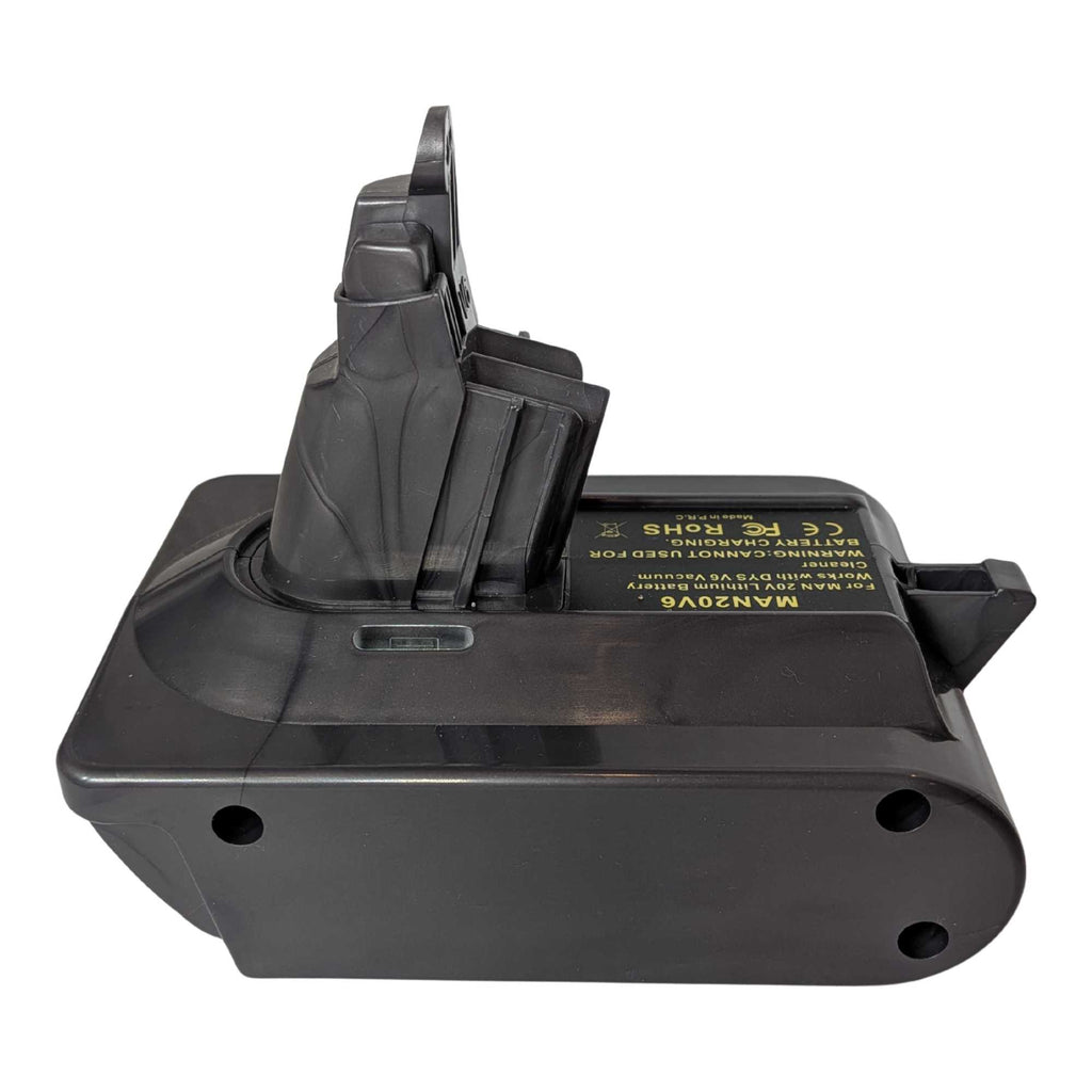 Craftsman 20V to Dyson V6 battery adapter - side view, Dyson tool-side stem with the release catch