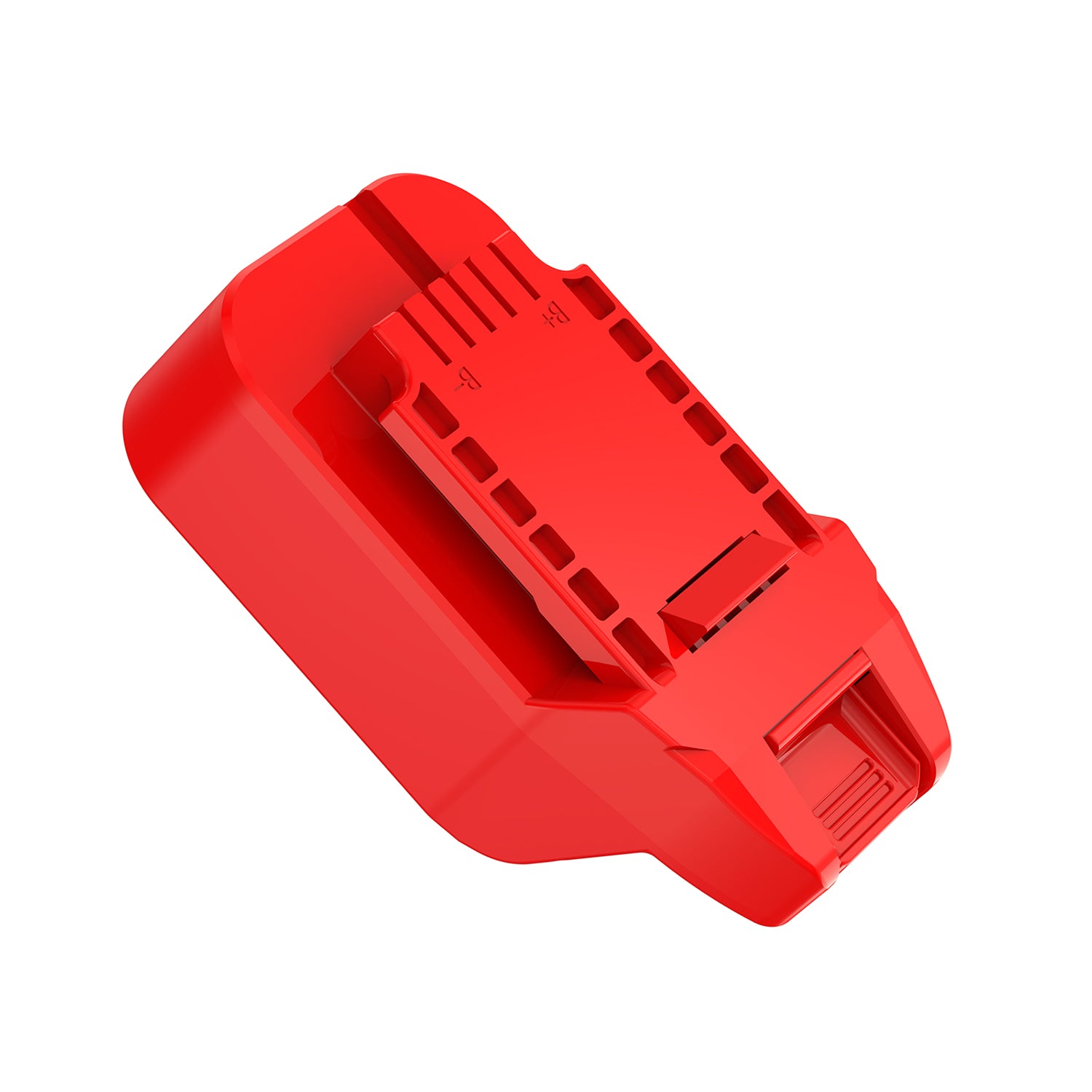 Craftsman 20V to Bauer 20V battery adapter - Bauer tool-side connection with molded B+ and B- polarity marks