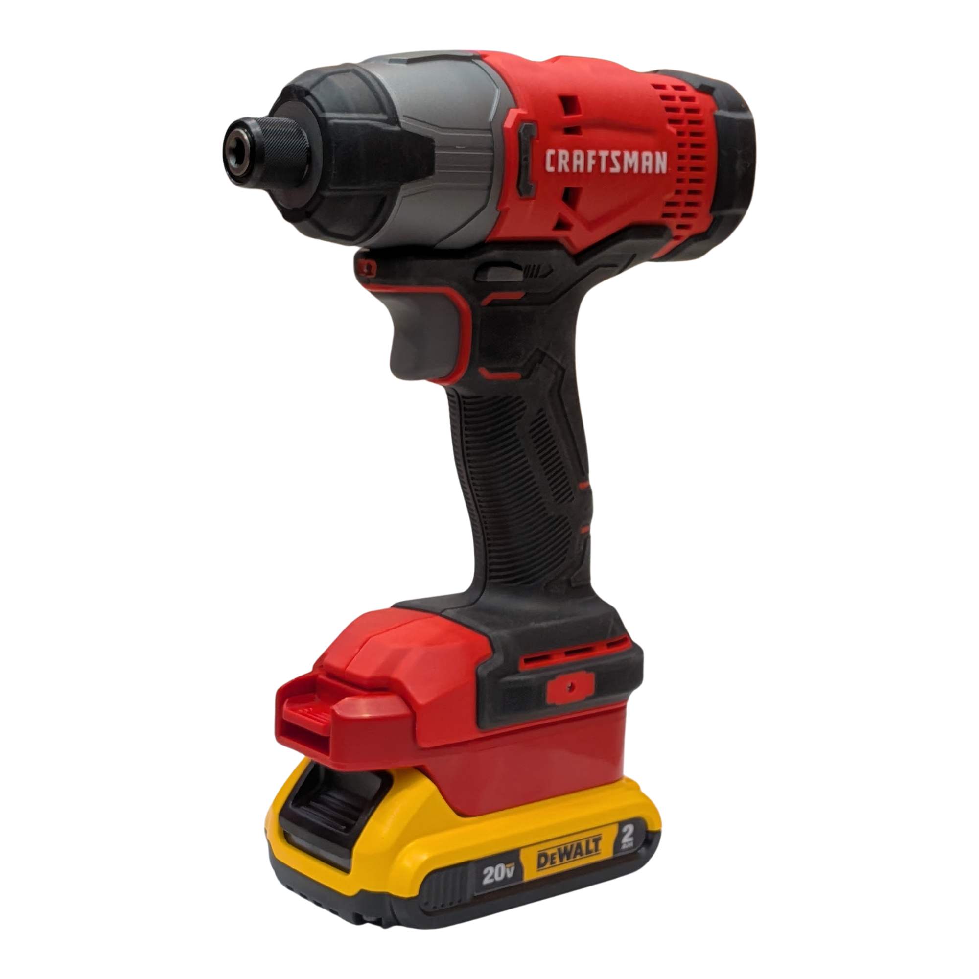 DeWalt 20V MAX to Craftsman 20V battery adapter - installed on a Craftsman impact driver with the battery fitted below