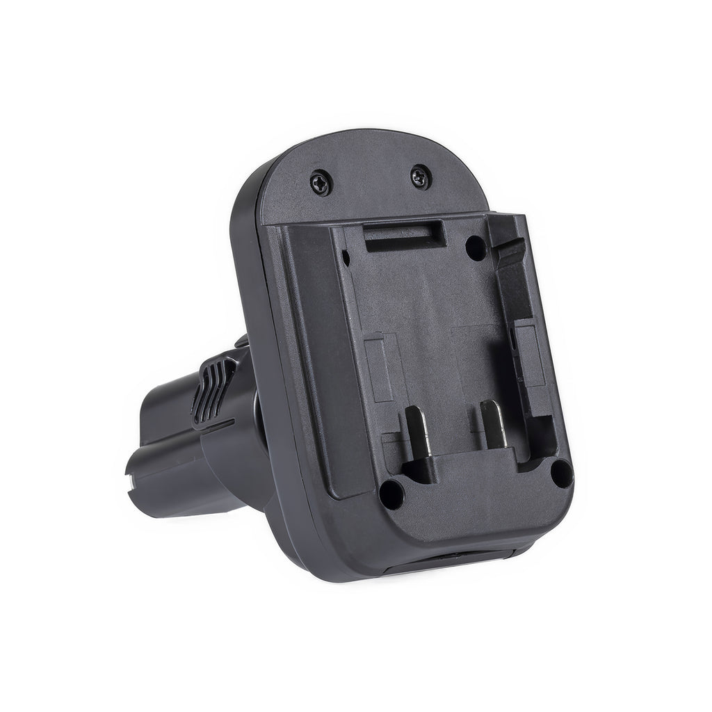 DeWalt 20V MAX to Makita 10.8V CXT battery adapter - battery-side connection with the guide channel and terminal blades