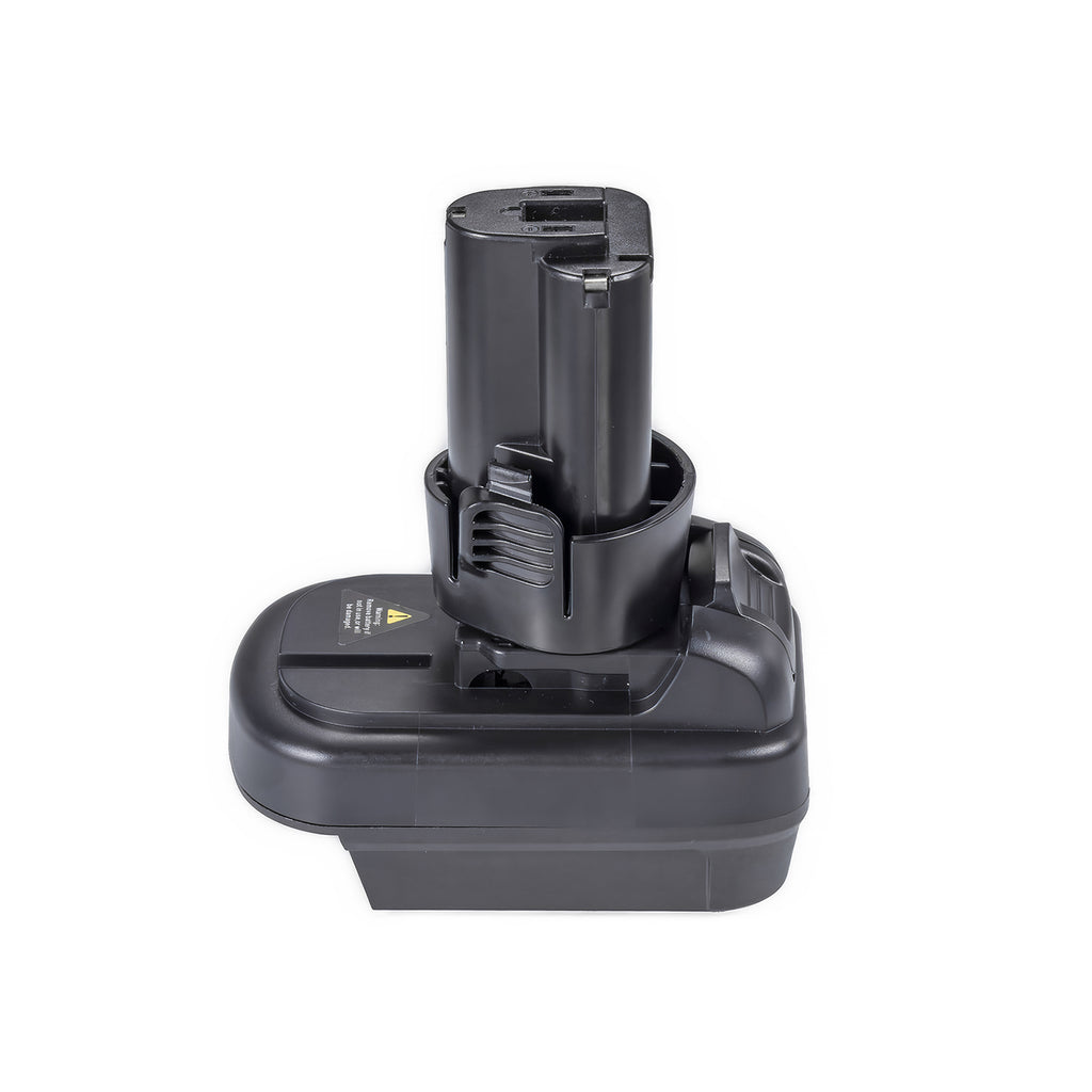 DeWalt 20V MAX to Makita 10.8V CXT battery adapter - Makita tool-side connection front-on, terminal slots on the post top