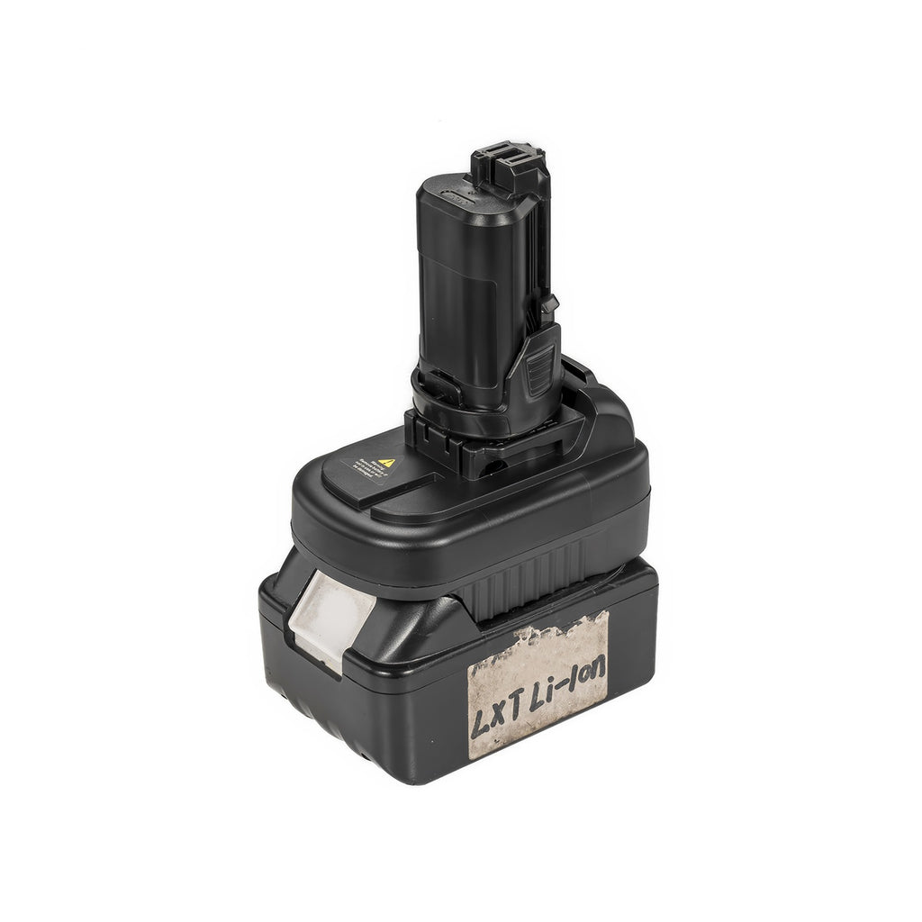 Makita 18V LXT to Bosch 12V battery adapter - fitted to the Makita 18V LXT battery, Bosch 12V tool-side post upward