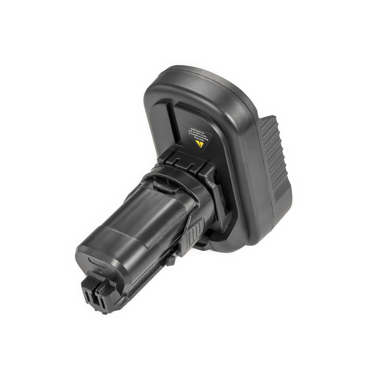 Makita 18V LXT to Bosch 12V battery adapter - Bosch 12V tool-side terminal slots at the post tip, battery-side base behind