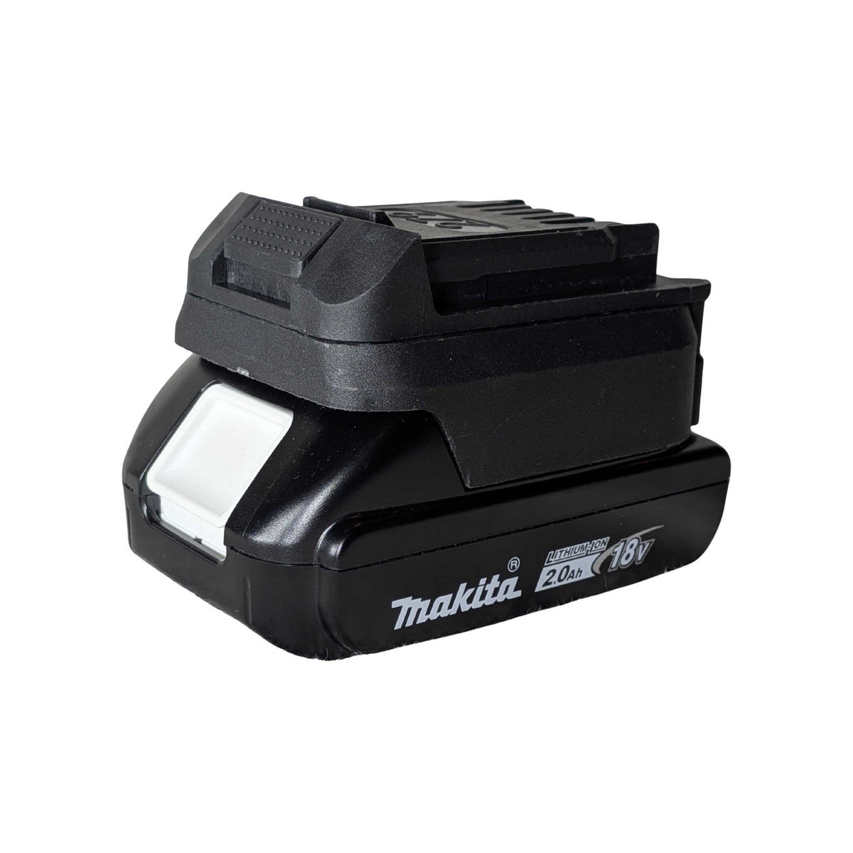 Makita 18V LXT to CAT 18V battery adapter - fitted to the Makita 18V LXT battery, CAT tool-side face upward