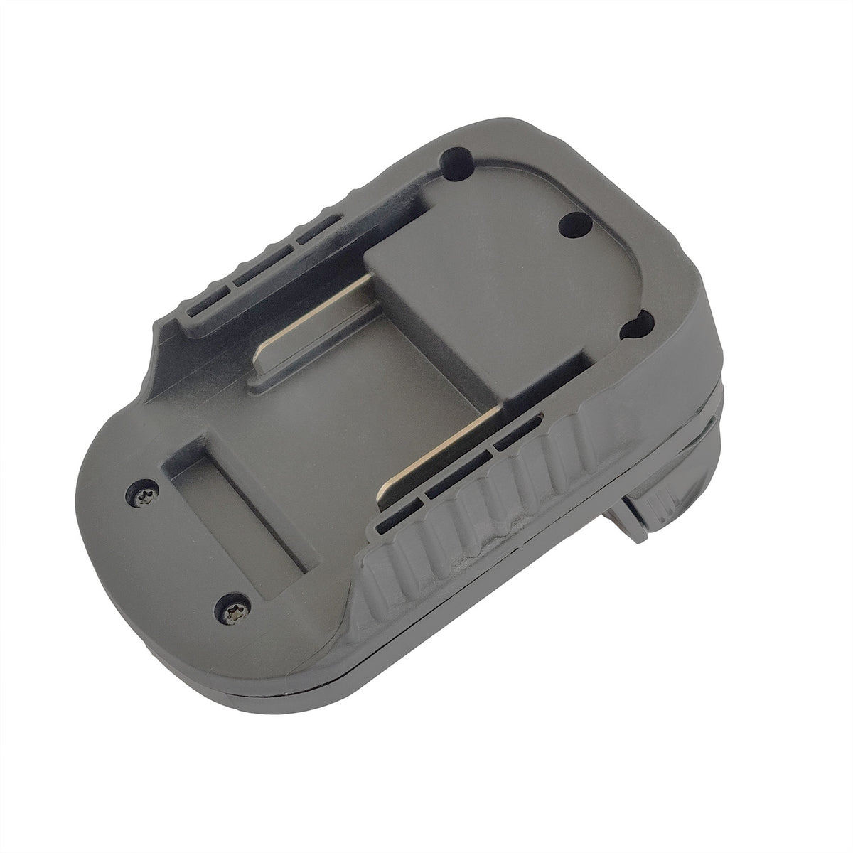 Makita 18V LXT to Milwaukee M18 battery adapter - battery-side channel and rails, angled