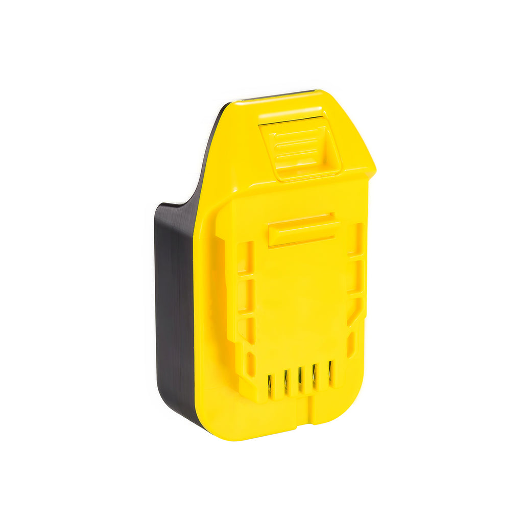 Mastercraft 20V (PWRPOD / Blue) to DeWalt 20V MAX battery adapter - yellow tool-side connection, terminal slots, ribbed pad
