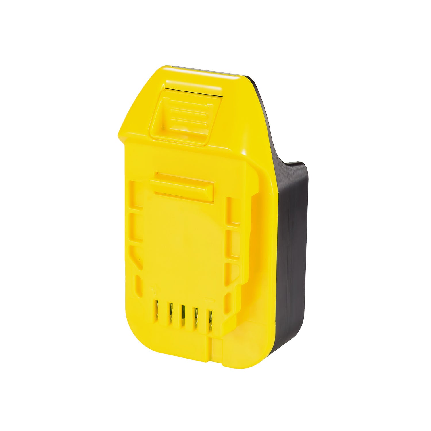 Mastercraft 20V (PWRPOD / Blue) to DeWalt 20V MAX battery adapter - yellow tool-side connection, terminal slots, ribbed pad