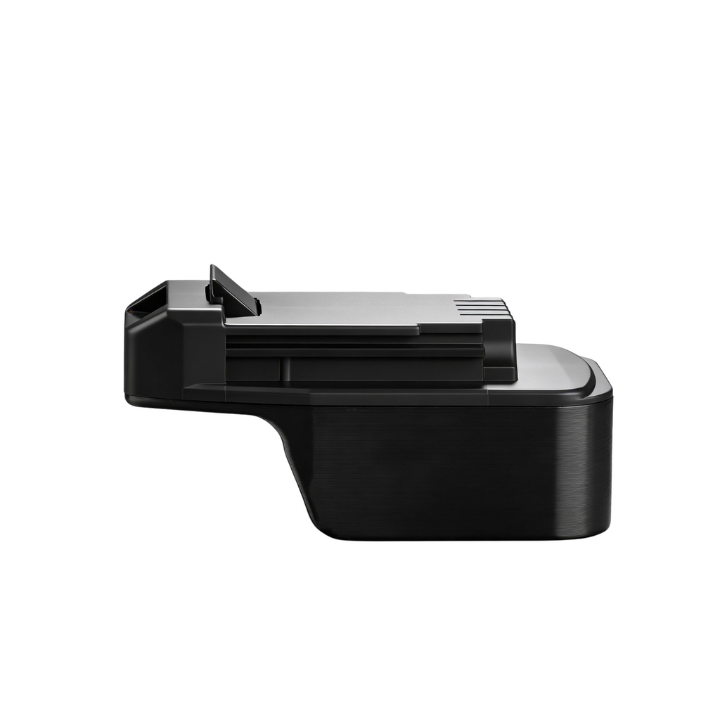 Masterforce 20V to Black and Decker 20V battery adapter - side view showing the Black and Decker tool-side connection above