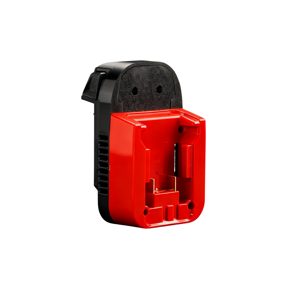 Milwaukee M18 to Kobalt 24V battery adapter - battery-side connection, copper blade terminals in the red pocket