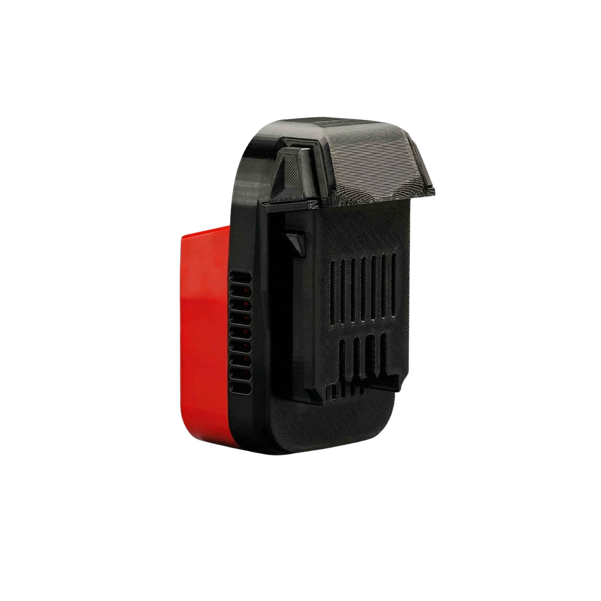 Milwaukee M18 to Kobalt 24V battery adapter - Kobalt tool-side connection end-on, slotted face and side vents