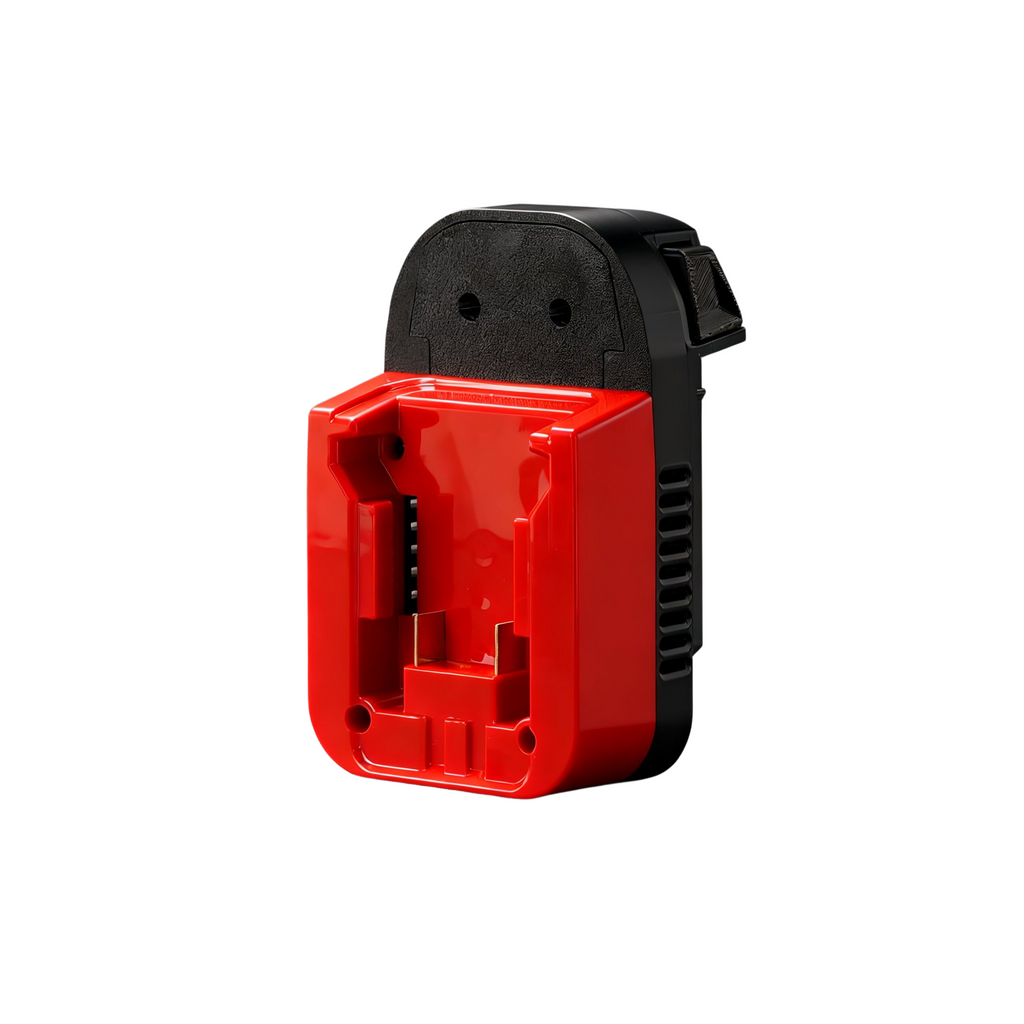 Milwaukee M18 to Kobalt 24V battery adapter - battery-side connection, copper blade terminals in the red pocket