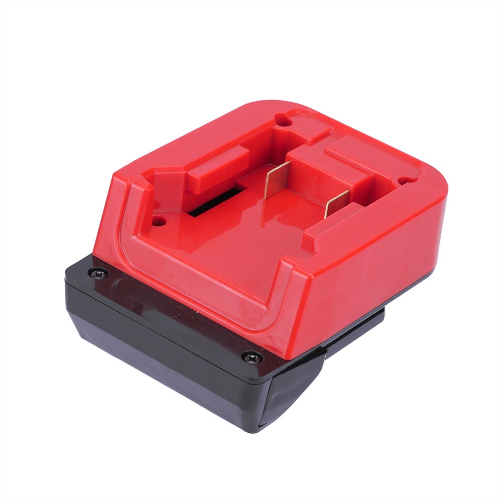 Milwaukee M18 to Hikoki 18V battery adapter - Milwaukee battery-side connection with two upright copper terminal blades