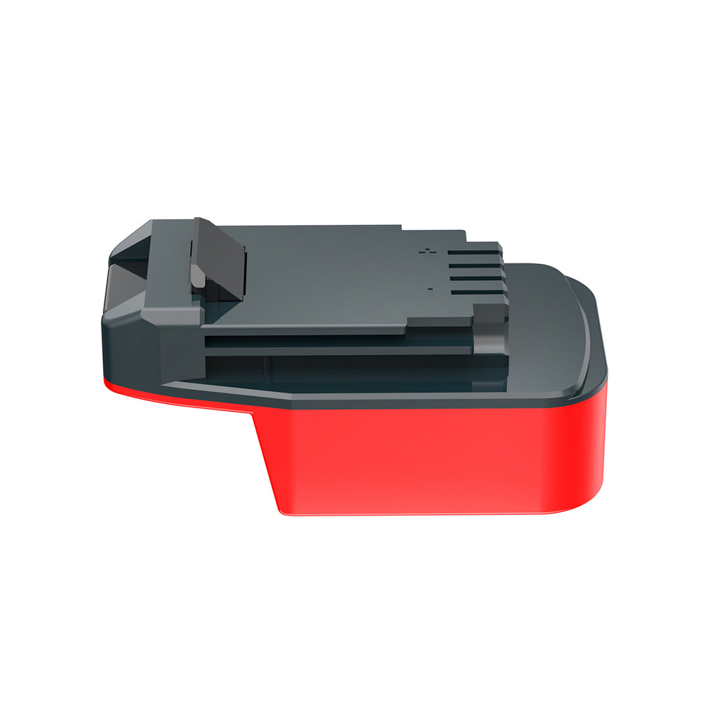 Milwaukee M18 to Porter Cable 20V battery adapter - tool-side connection with terminal slots and + and - polarity marks