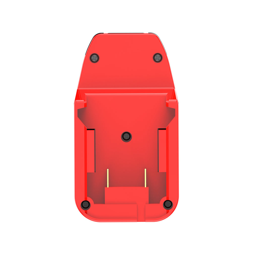Milwaukee M18 to Porter Cable 20V battery adapter - front view of the battery-side connection and its twin copper blades
