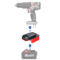 Milwaukee M18 to Porter Cable 20V battery adapter - compatibility diagram showing battery, adapter and cordless drill