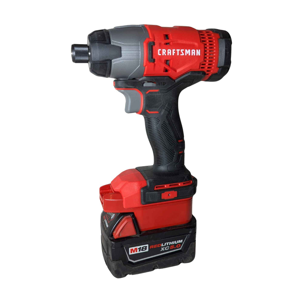 Milwaukee M18 to Craftsman 20V battery adapter - installed on an impact driver with the battery attached