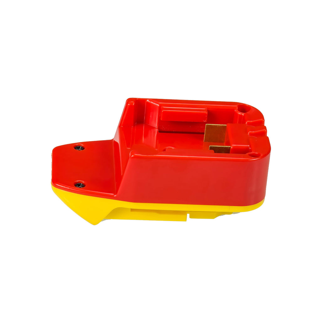 Milwaukee M18 to Hercules 20V battery adapter - battery-side connection, twin copper blade terminals and two rail contacts