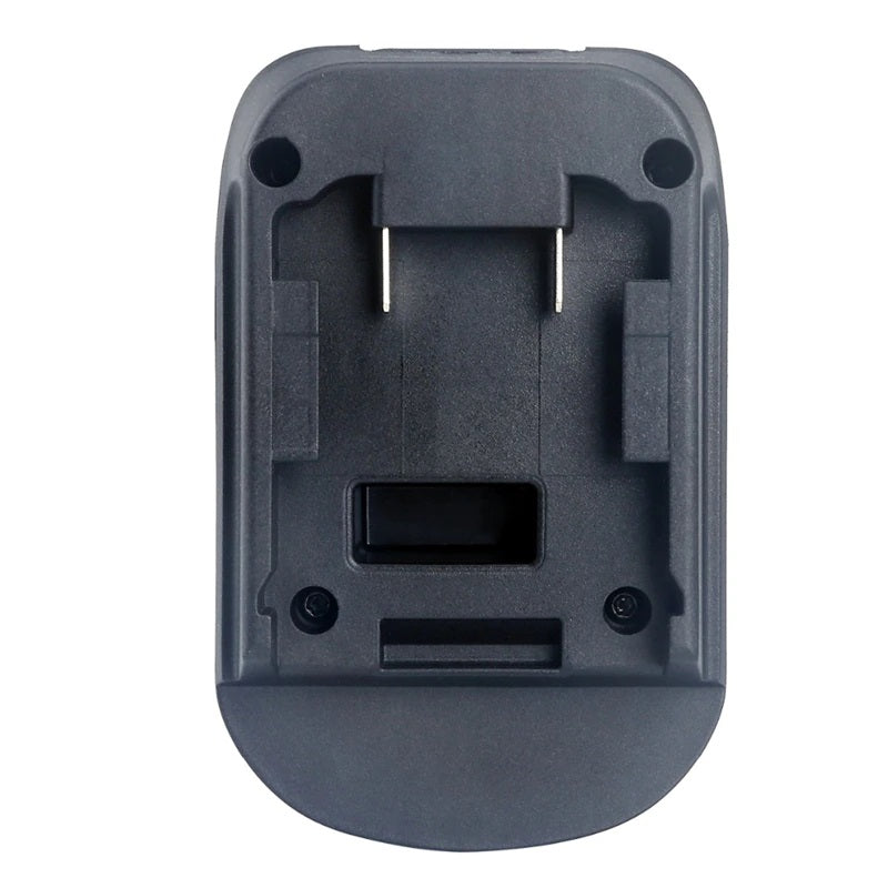 Milwaukee M18 to Makita 18V LXT battery adapter - battery-side connection with twin copper blades and rail channel
