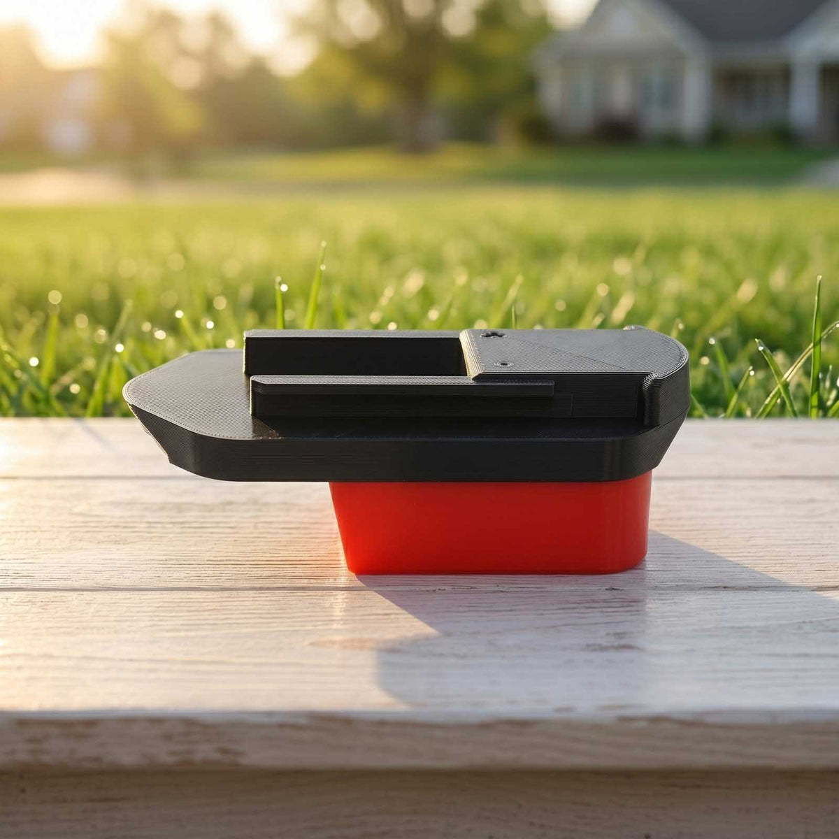 Milwaukee M18 to Porter Cable 19.2V Ni-Cd battery adapter - side view showing both connections, tool-side rails above