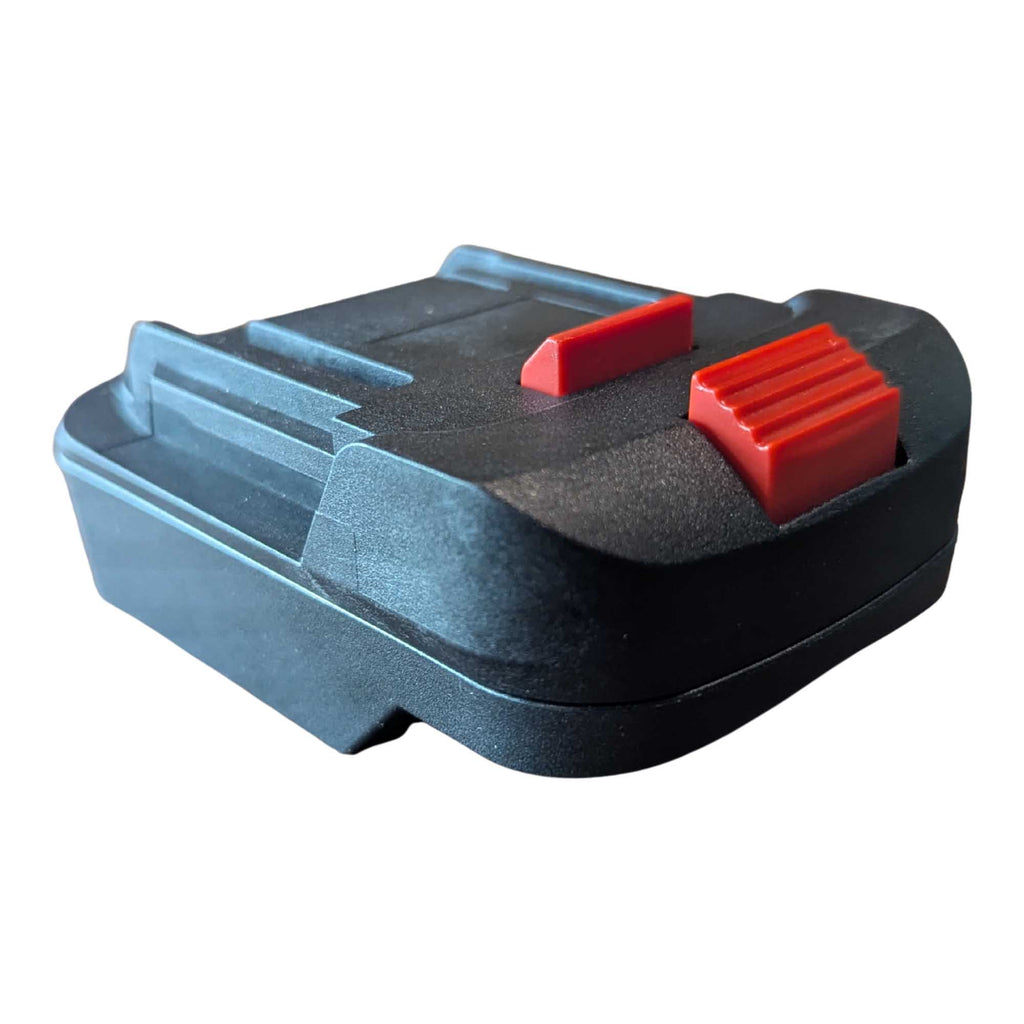 Parkside X20V to Makita 18V LXT battery adapter - Makita tool-side connection with the rail channel and two release catches