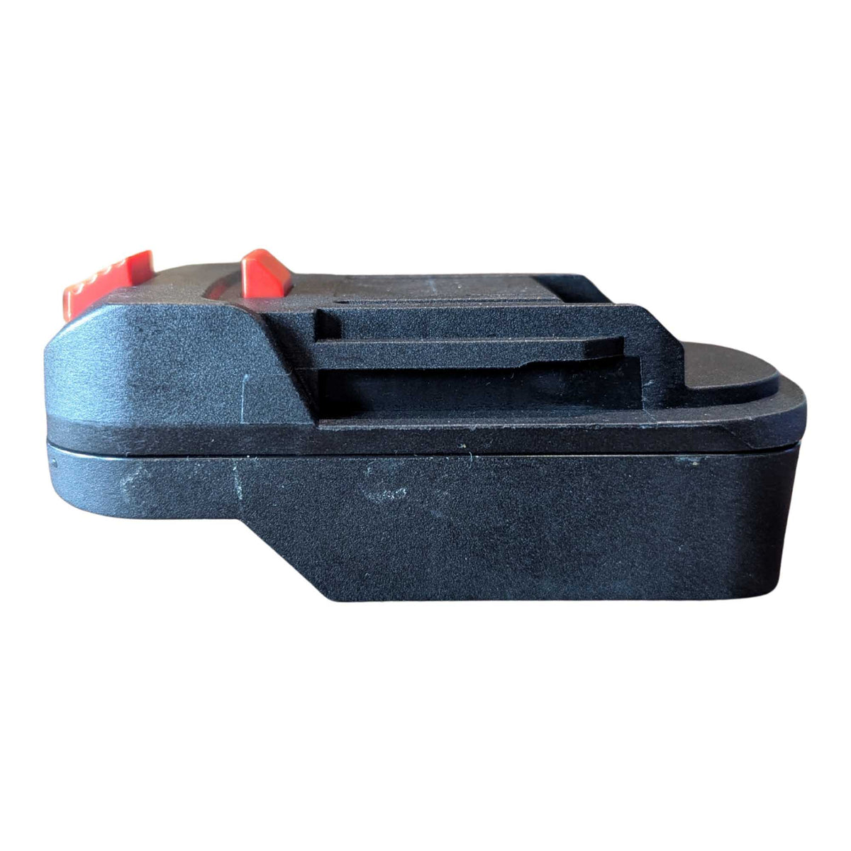 Parkside X20V to Makita 18V LXT battery adapter - side view showing both connections