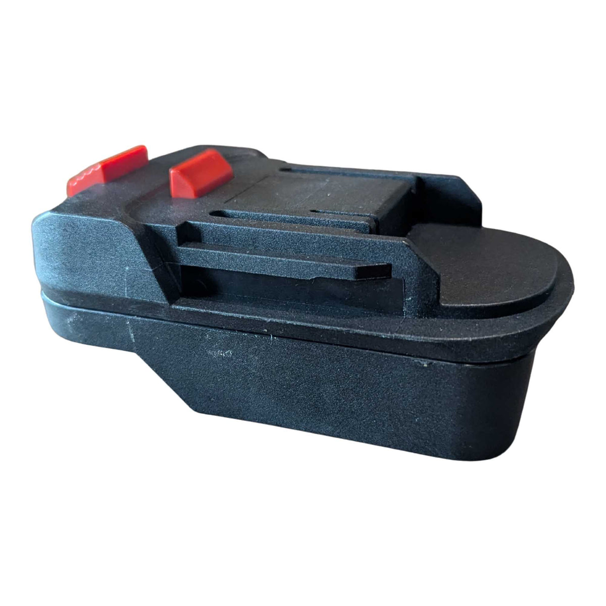 Parkside X20V to Makita 18V LXT battery adapter - Makita tool-side connection with the rail channel and two release catches