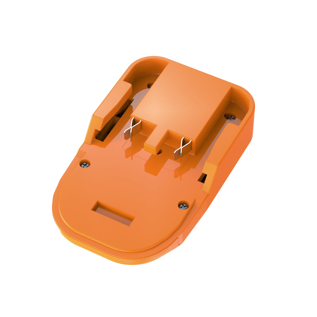 RIDGID 18V to Bostitch 18V battery adapter - battery-side connection with two crossed spring contacts and the latch slot