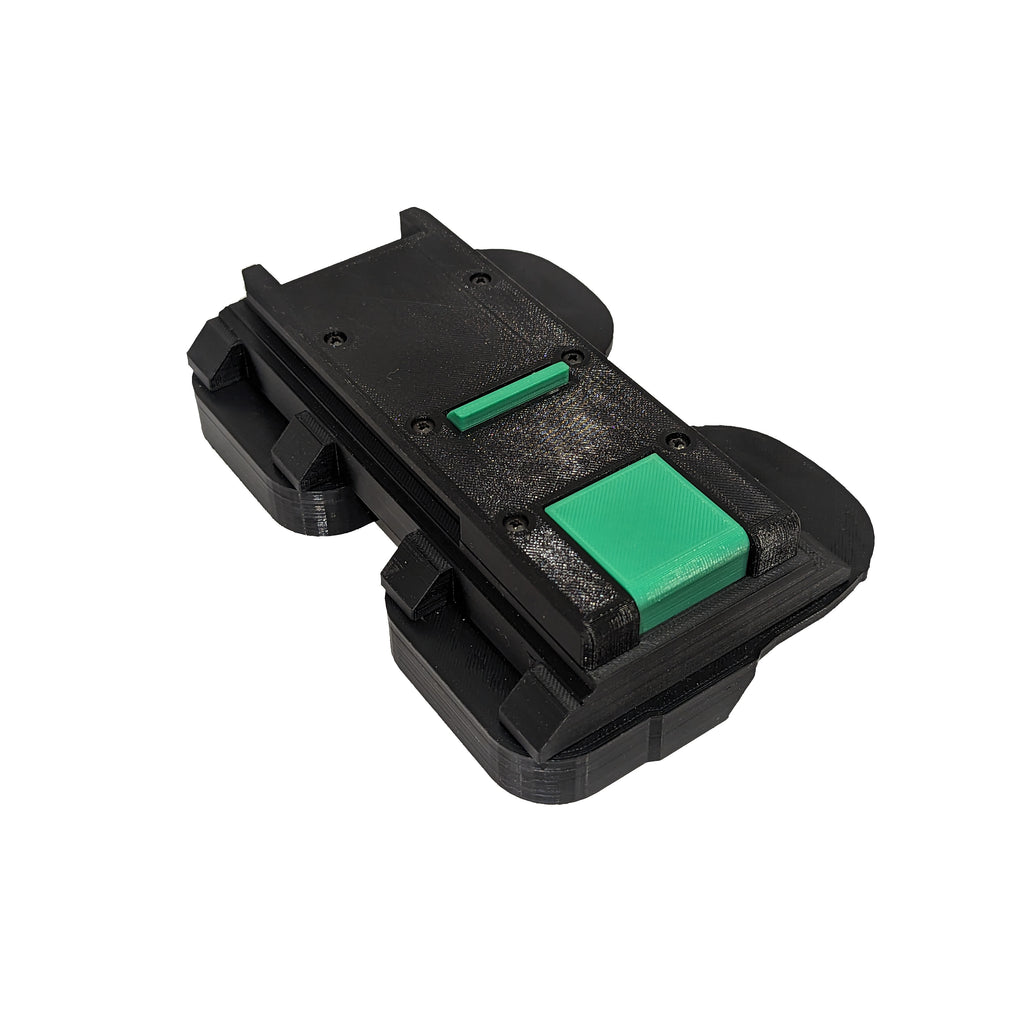 RIDGID 18V to Ryobi 36V/40V battery adapter - Ryobi tool-side plate upward over the two battery-side bays