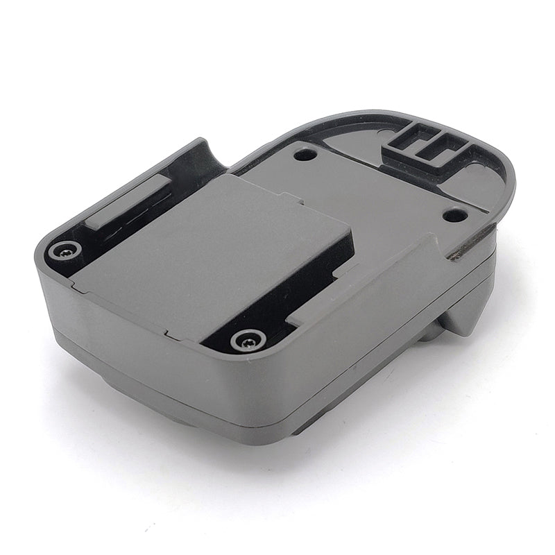 RIDGID 18V to RIDGID Plumbing battery adapter - battery-side connection, rail groove and latch recess on the base plate