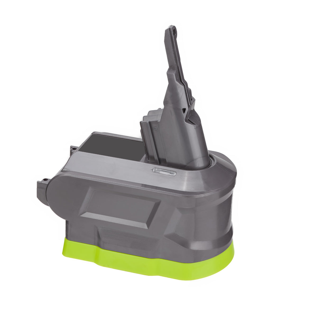 Ryobi 18V ONE+ to Dyson V7 battery adapter - tool-side post and release latch, three-quarter view