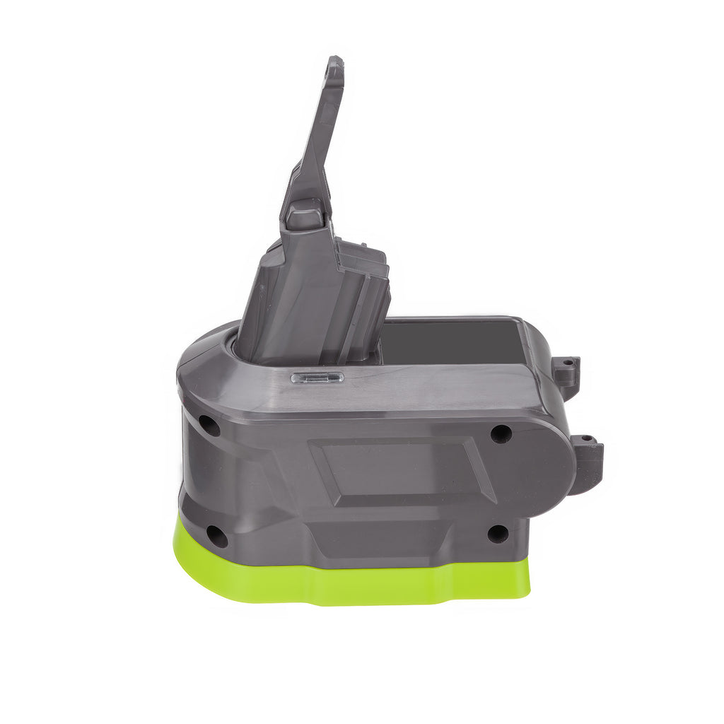 Ryobi 18V ONE+ to Dyson V7 battery adapter - side view showing the tool-side post and the battery-side base