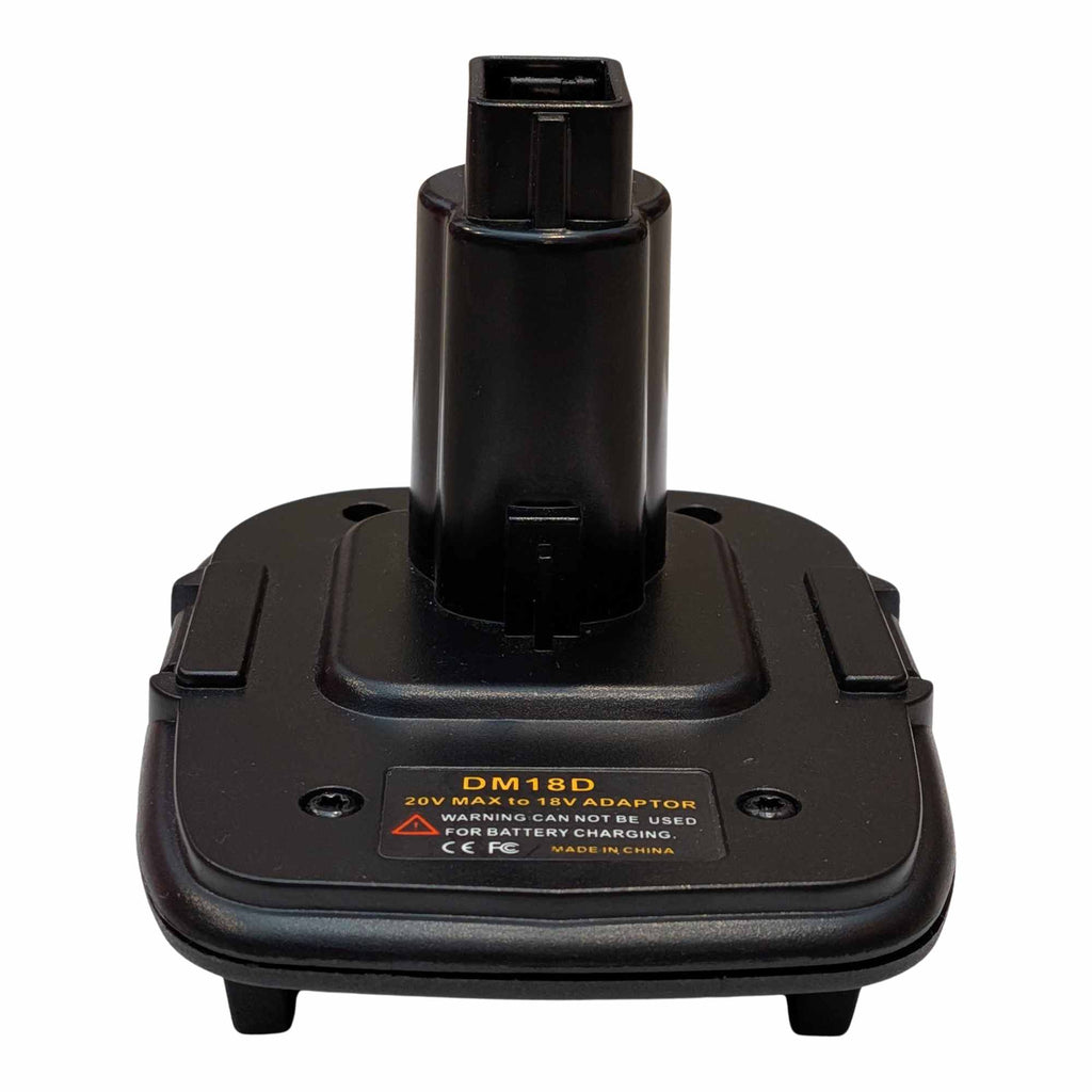 Bauer 20V to DeWalt 18V Ni-Cd battery adapter - DeWalt tool-side post, front view with socket pins and the printed label