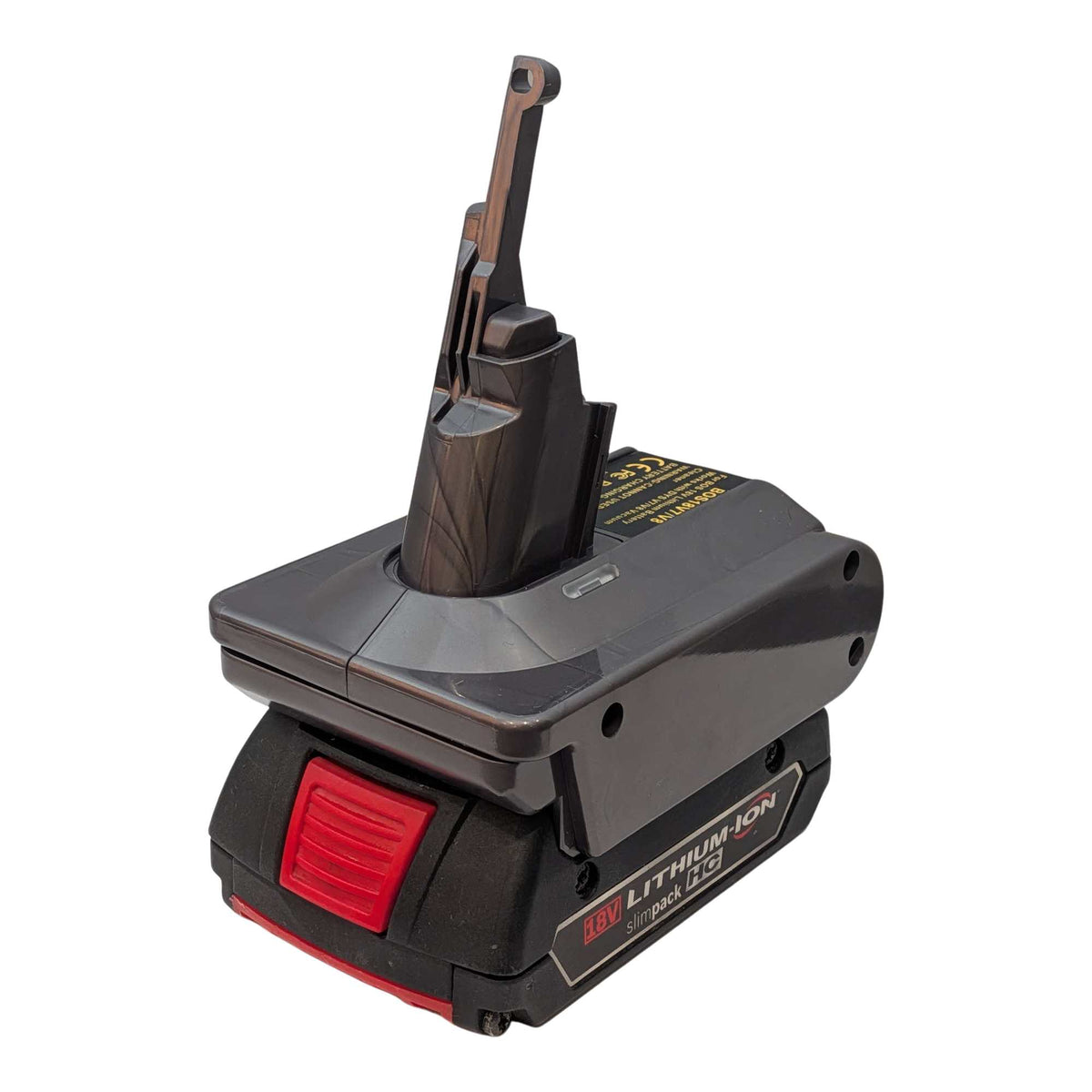 Bosch 18V GBA (Blue) to Dyson V8 battery adapter: Battery on Adapter, Left